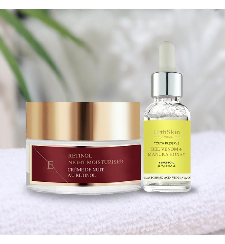 Crème de nuit au rétinol + sérum huileux au venin d'abeille et miel de manuka - 2 x 50 ml
