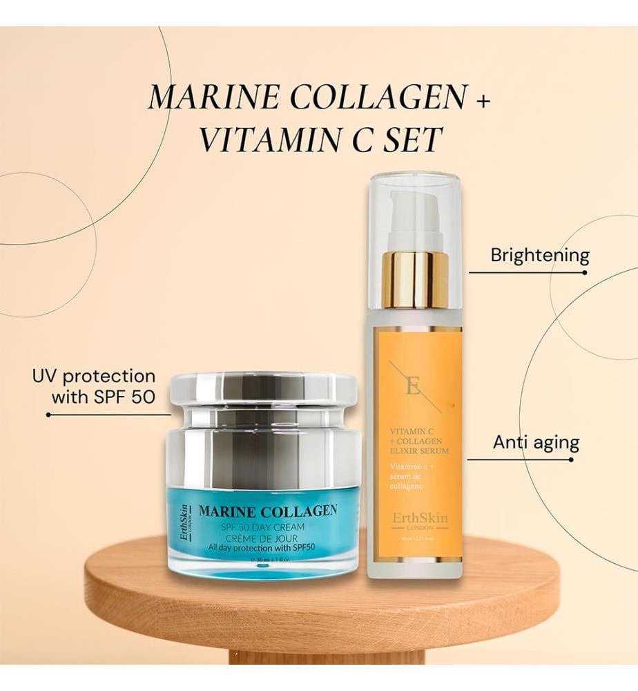 Marine Collagen SPF50 Day Cream 50 ml + Vitamin C + Collagen Elixir Serum 60 ml