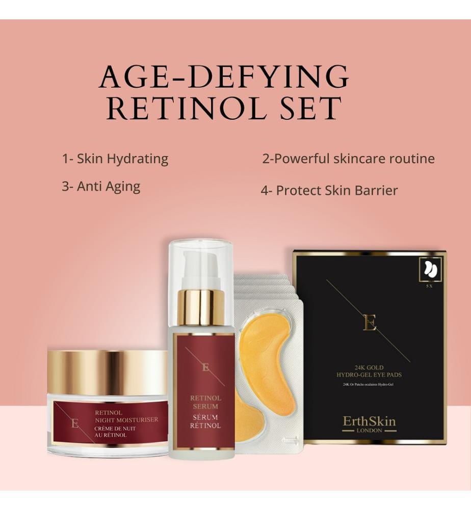 Sérum au rétinol + crème de nuit au rétinol + patchs yeux au collagène avec or 24 carats - 30 ml + 50 ml + 5 × 2 patchs