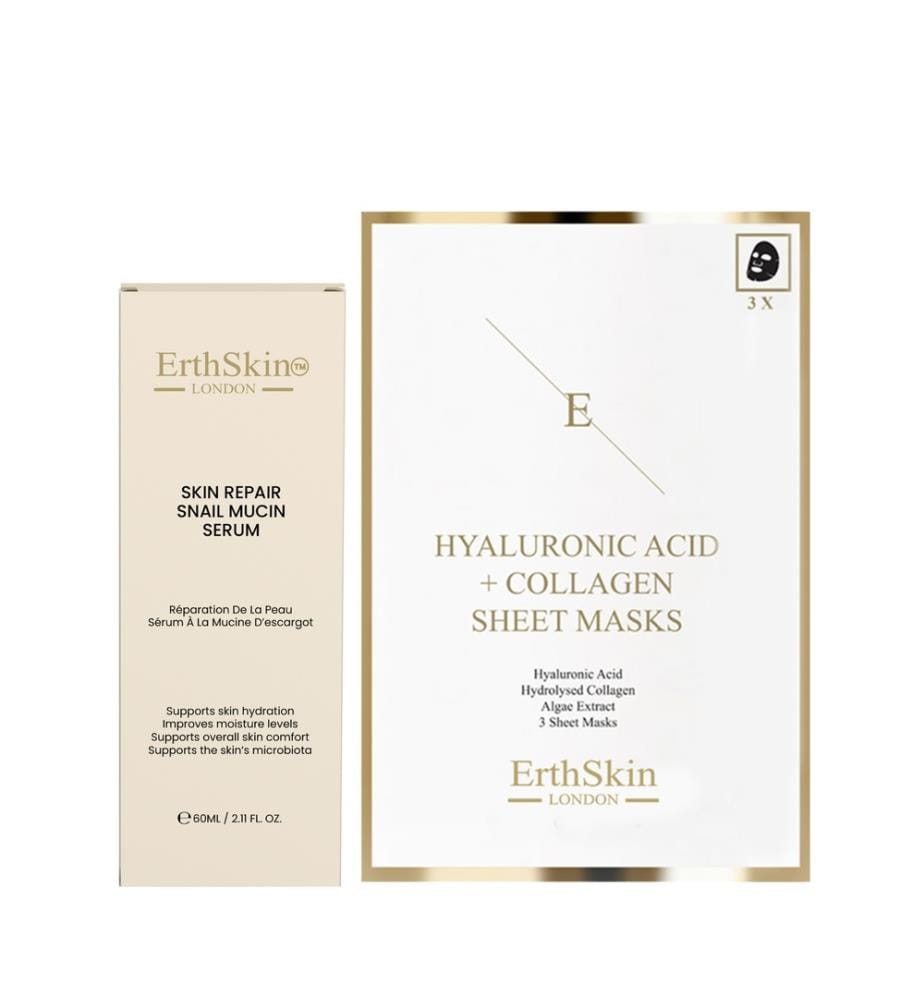 Skin Repair Snail Mucin Serum 60ml + Hyaluronsäure & Kollagen Maske (3 Blätter)