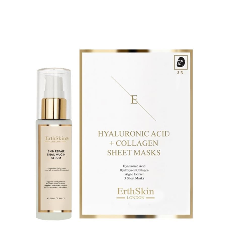 Skin Repair Snail Mucin Serum 60ml + Hyaluronsäure & Kollagen Maske (3 Blätter)