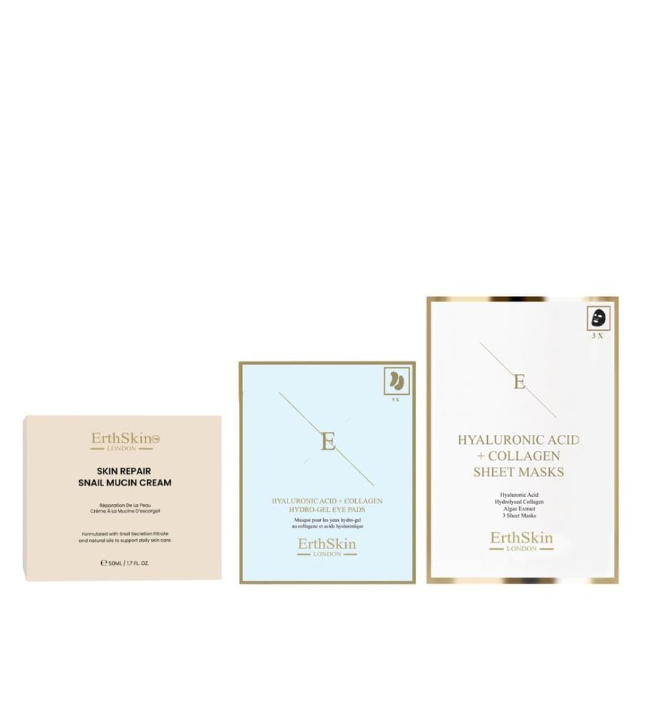 Skin Repair Snail Mucin Cream 50ml + Acide Hyaluronique + Collagène Hydrogel Eye Pads 5 X 2 + Hyaluronic Acid & Collagen Mask (3 Sheets)