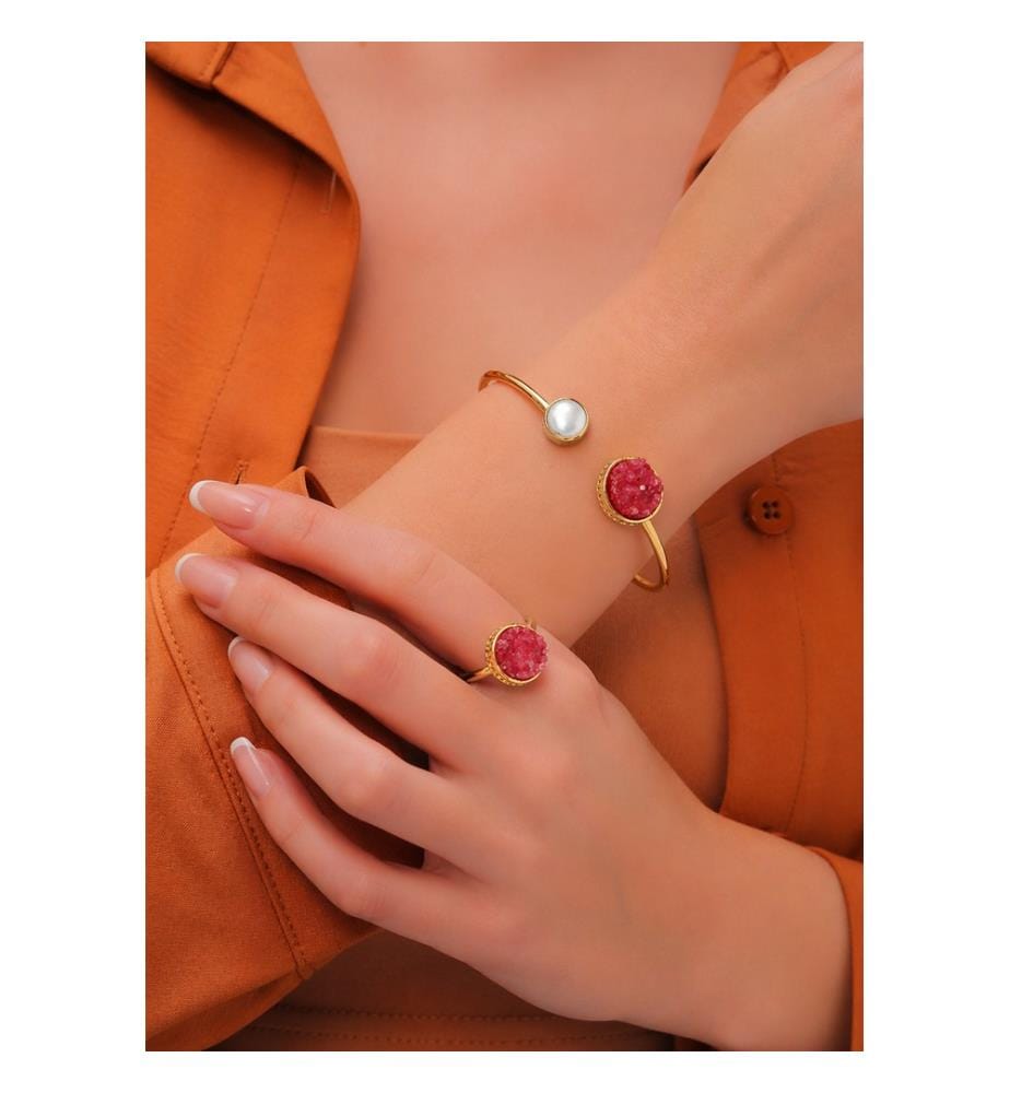 Set aus Perle und Quarz - Rot und Weiss