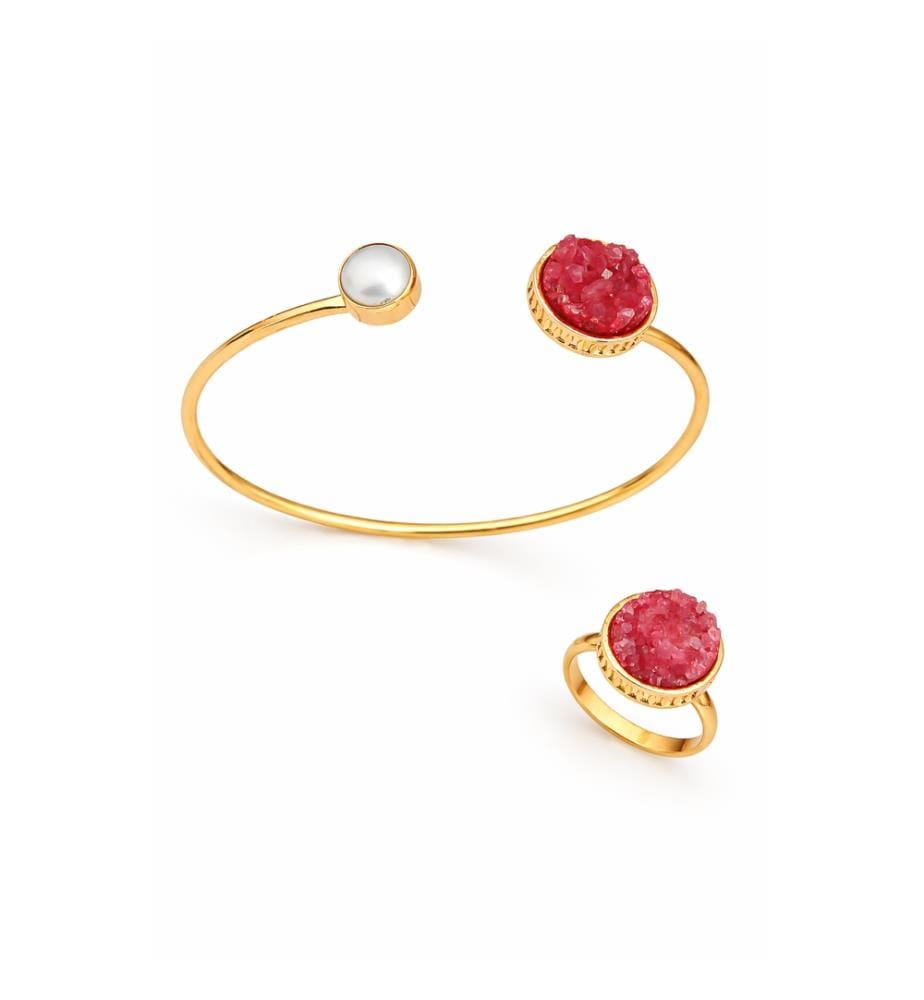 Set aus Perle und Quarz - Rot und Weiss