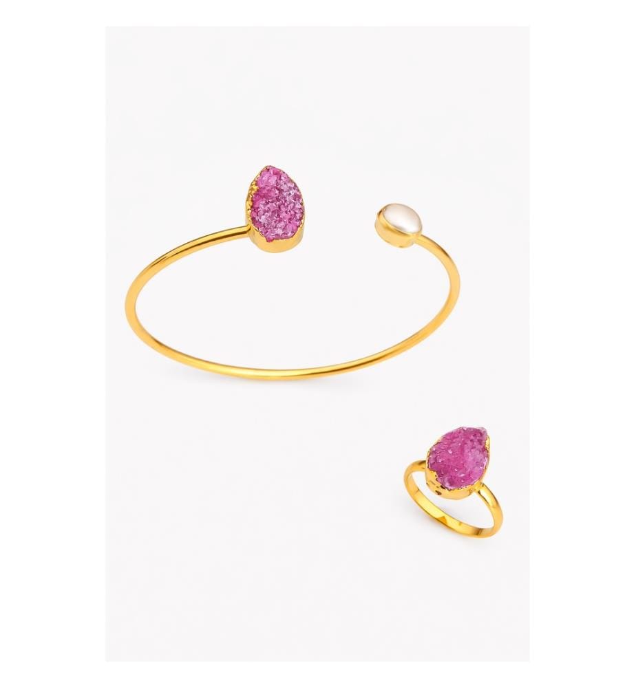 Set aus Perle und Quarz - Rosa und Weiss