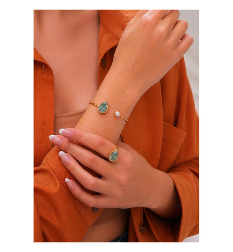 Set aus Perle und Quarz - Blau und Weiss