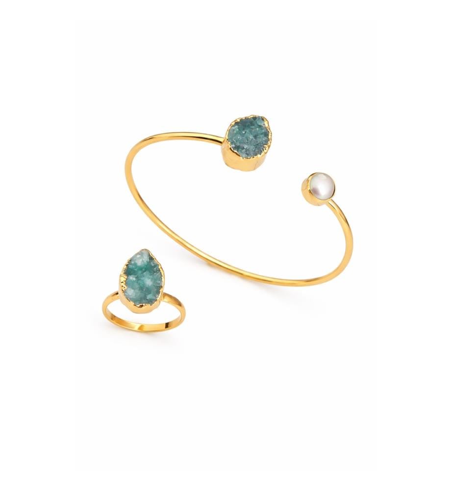 Set aus Perle und Quarz - Blau und Weiss