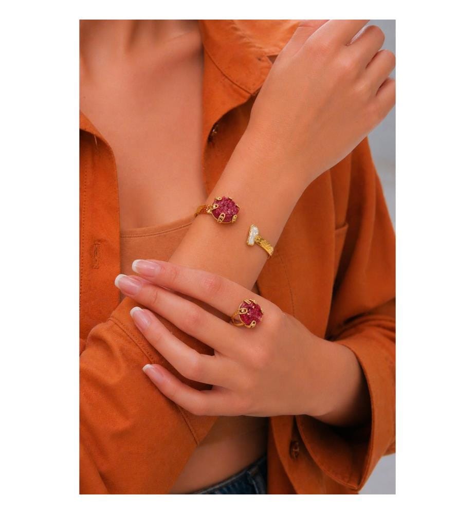 Set aus Perle und Quarz - Rosa und Weiss