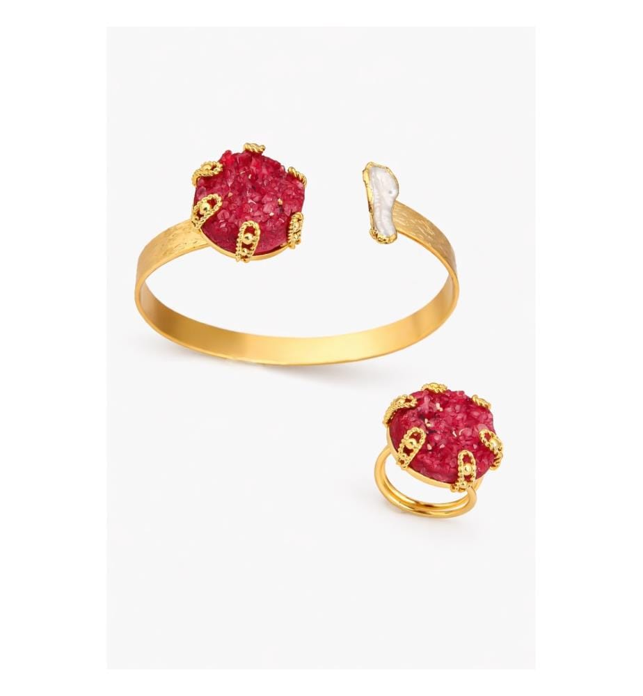 Set aus Perle und Quarz - Rosa und Weiss