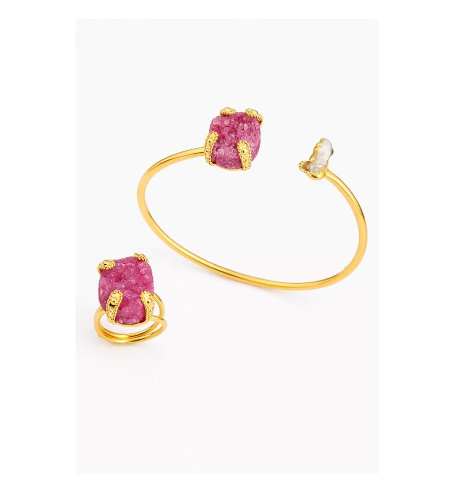 Set aus Perle und Quarz - Rosa und Weiss