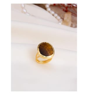Anello regolabile con occhio di tigre - Marrone