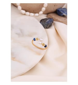 Anello regolabile con cristalli e perle - Multicolore