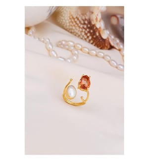Verstellbarer Ring aus Zultanit und Perle - Braun und Weiss