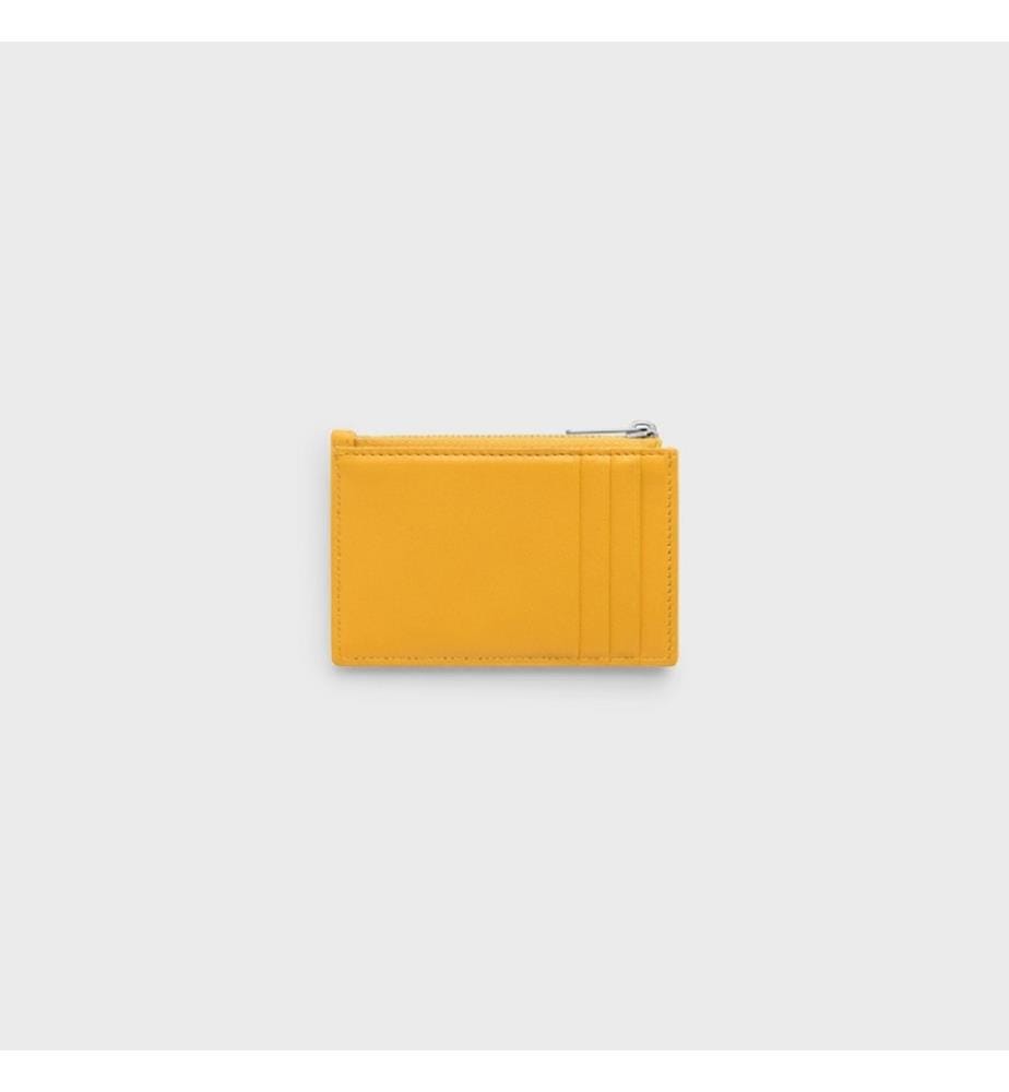 Kreditkartenetui aus glattem Lammleder mit Reissverschluss – Marigold und Weiss