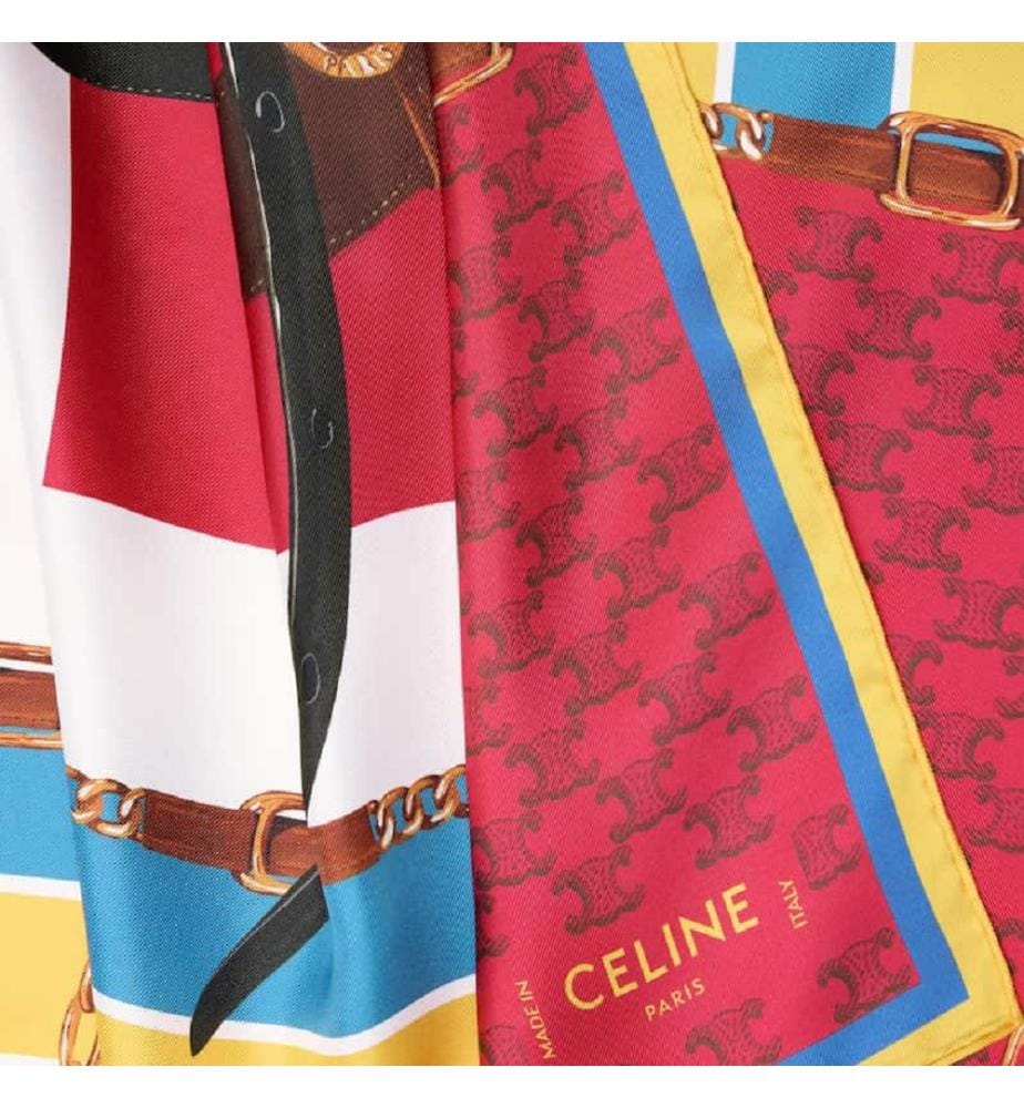 Schals und Tücher: Quadratisches Seiden-Twill-Tuch, 90 x 90 – Blau, Gelb und Rot