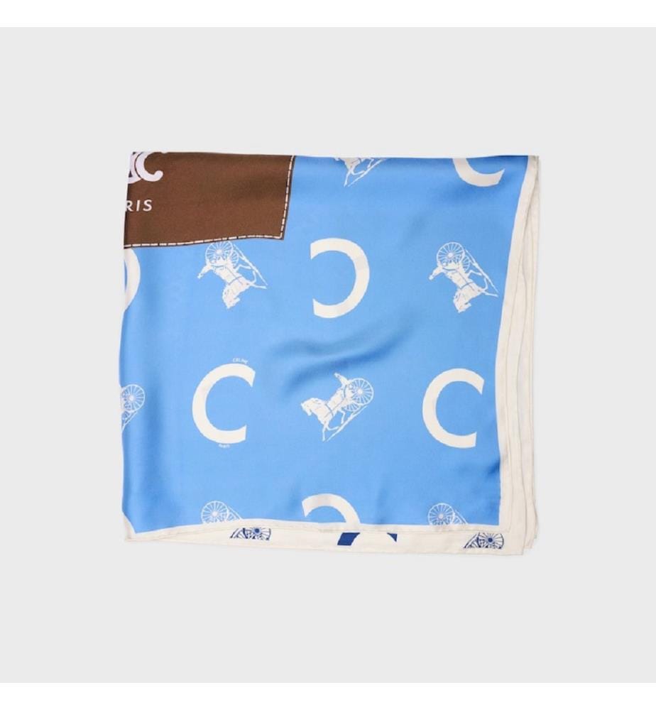 Schal, quadratisch, 90 x 90 cm, C-Muster, Seidentwill – Cremefarben und Himmelblau