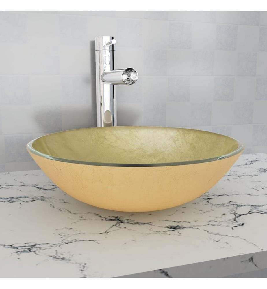 Waschbecken Hartglas 42 cm Gold