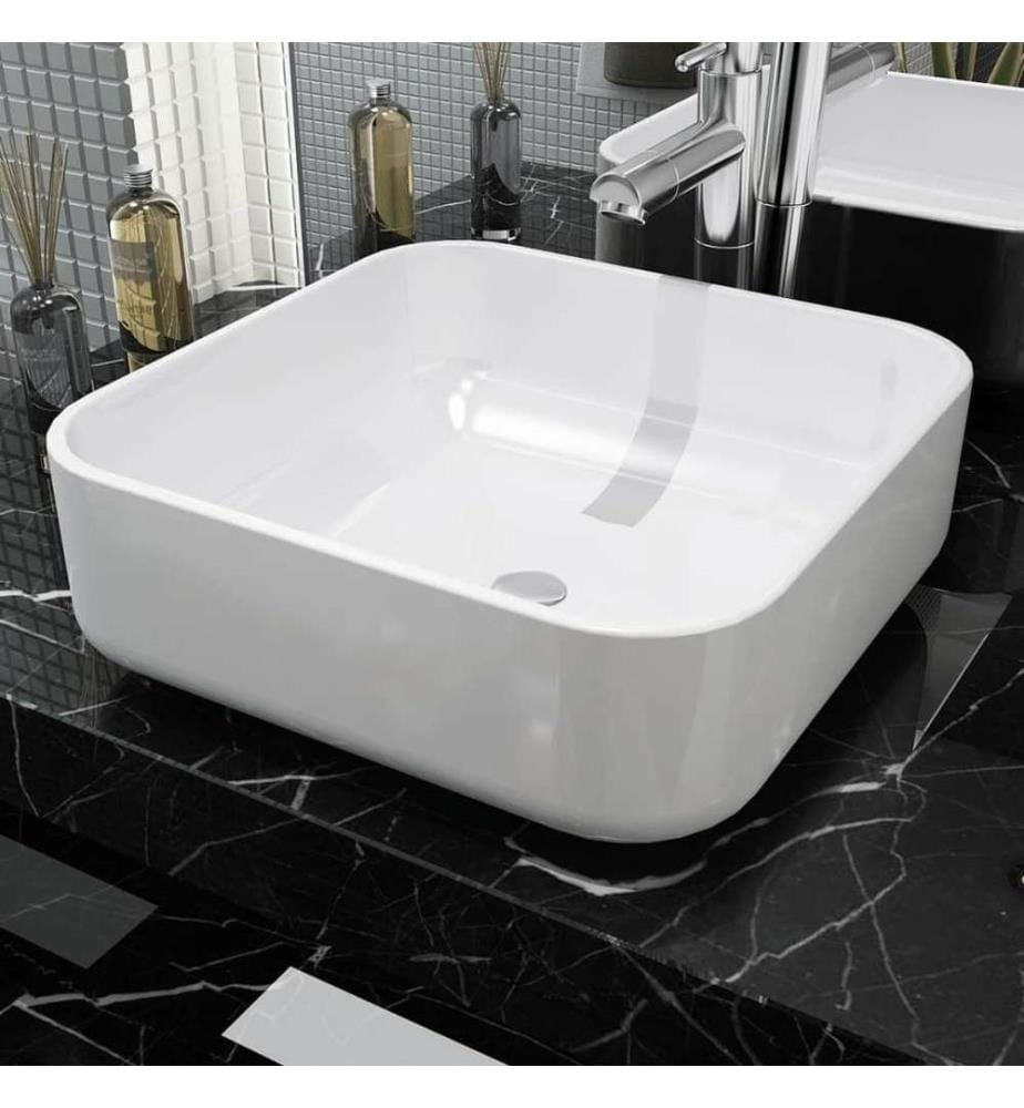 Waschbecken Quadratisch Keramik Weiss 39x39x13,5 cm