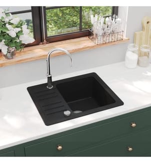 Granitspüle Einzelbecken Schwarz