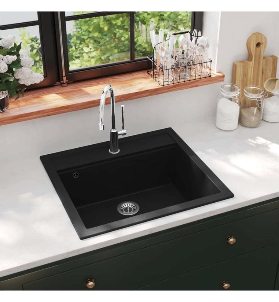 Granitspüle Einzelbecken Schwarz