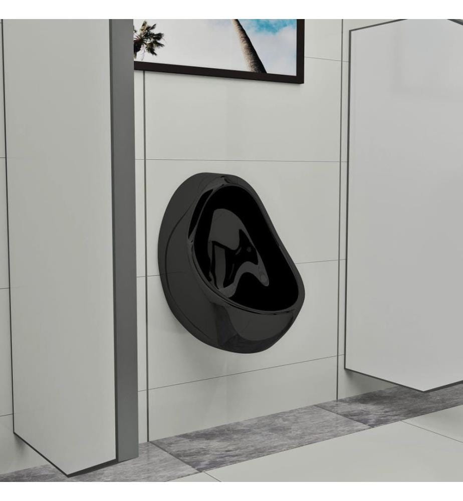Wandurinal mit Spülventil Keramik Schwarz