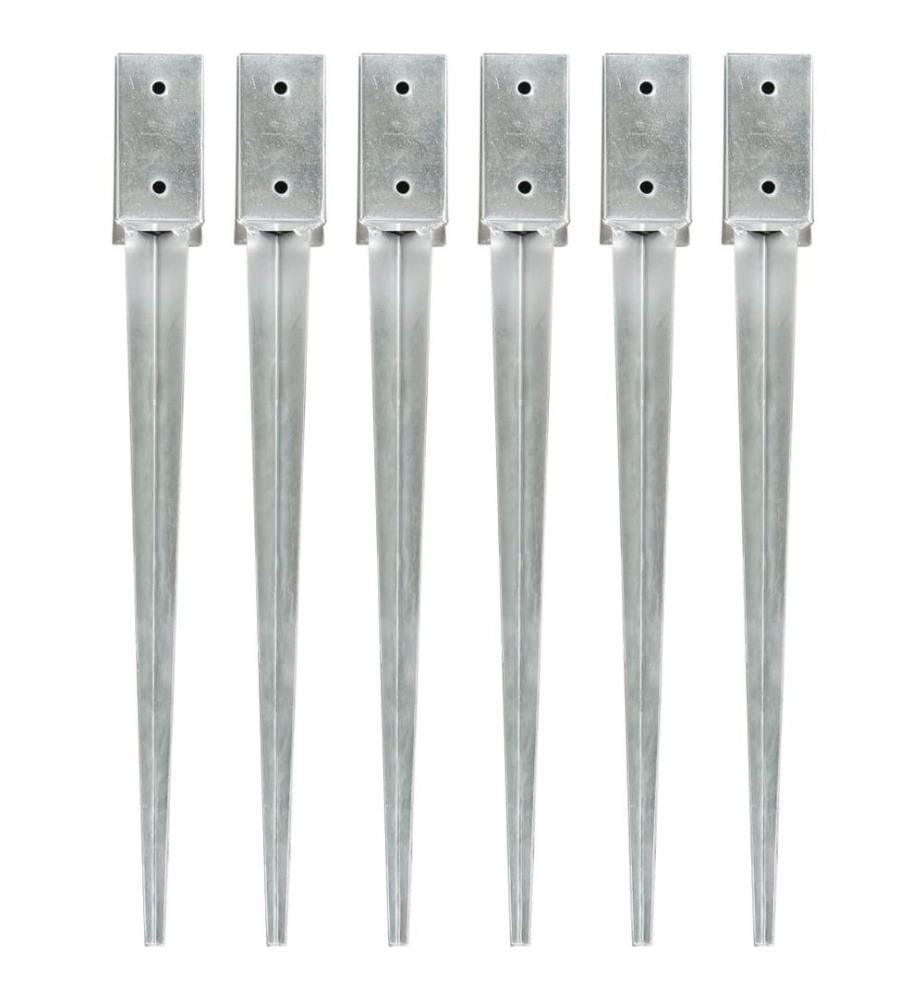 Piquets au sol 6 pcs Argenté 7x7x75 cm Acier galvanisé