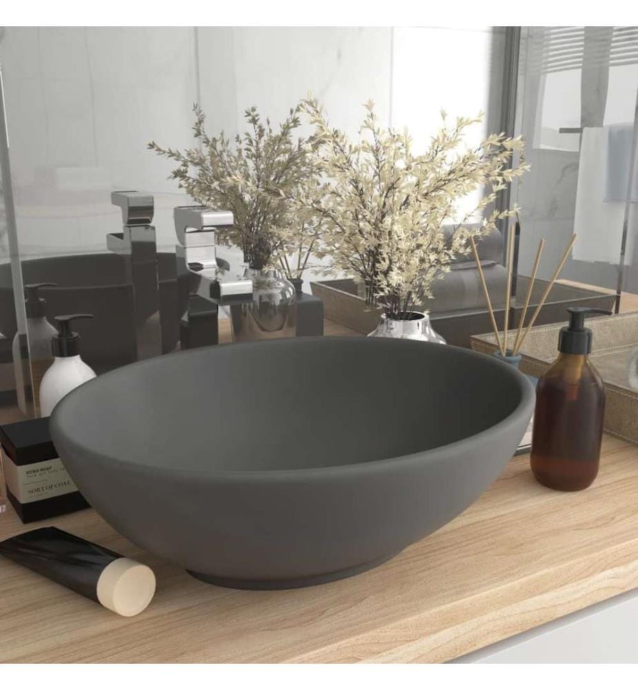 Lavabo ovale de luxe Gris foncé mat 40x33 cm Céramique