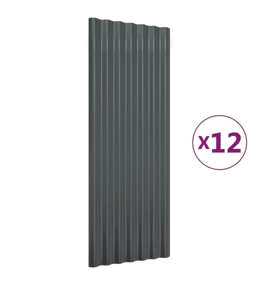 Dachpaneele 12 Stk Pulverbeschichteter Stahl Anthrazit 100x36cm