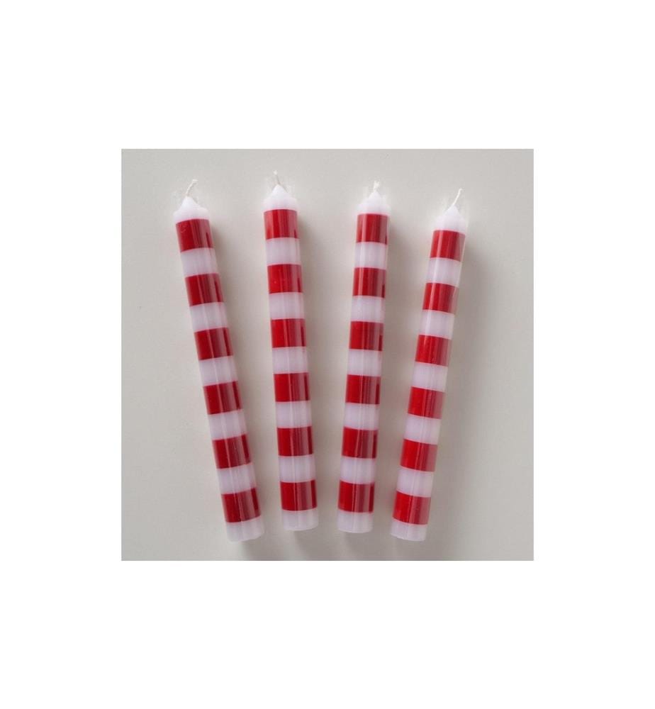 BOLTZE - Stabkerze Stripy 20 cm x 2.2 cm, Rot, 4 Stück