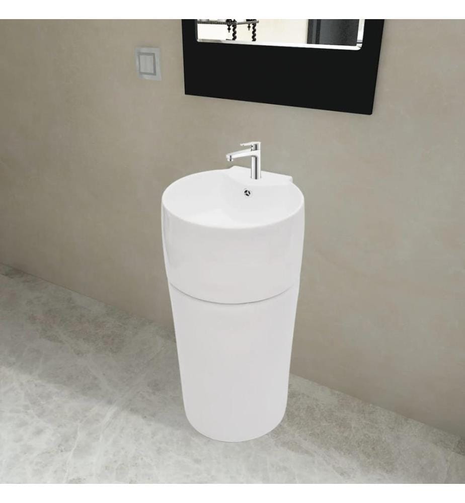 Standwaschbecken mit Hahn/Überlaufloch Keramik weiss rund