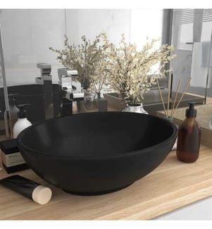 Luxuriöses Ovales Waschbecken Matt Schwarz 40x33 cm Keramik