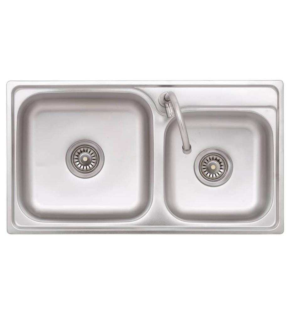 Camping-Spüle mit Doppelbecken und Wasserhahn Edelstahl