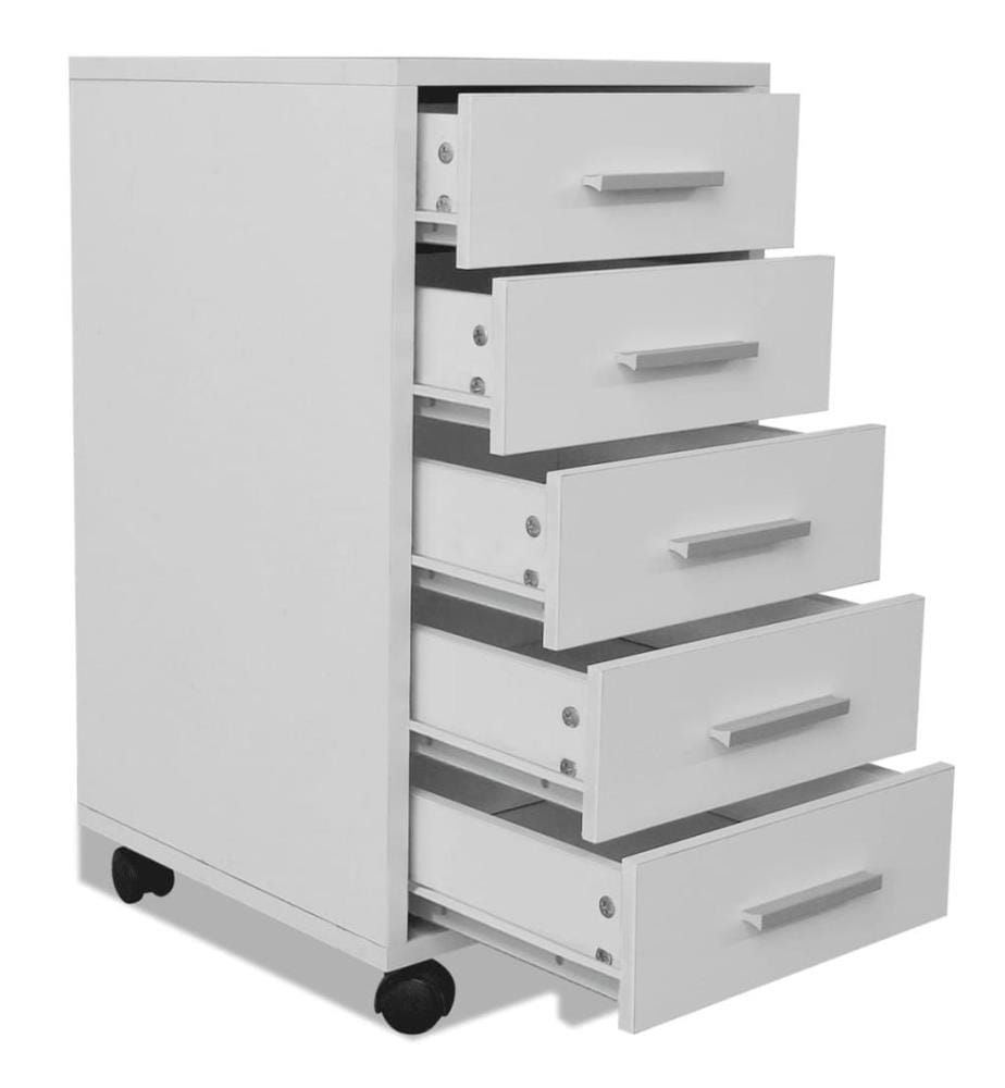 Caisson à tiroir de bureau avec roulettes et 5 tiroirs blanc
