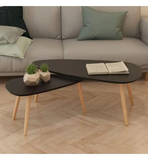 Beistelltisch Set 2 Stk. Kiefernholz Massiv Schwarz