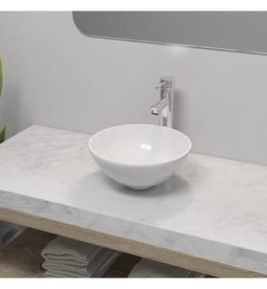 Lavabo de salle de bain avec mitigeur Céramique Rond Blanc