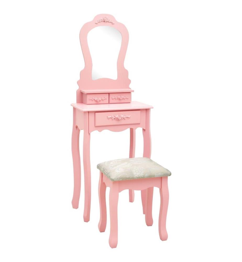 Schminktisch-Set mit Hocker Rosa 50x59x136 cm Paulownia-Holz