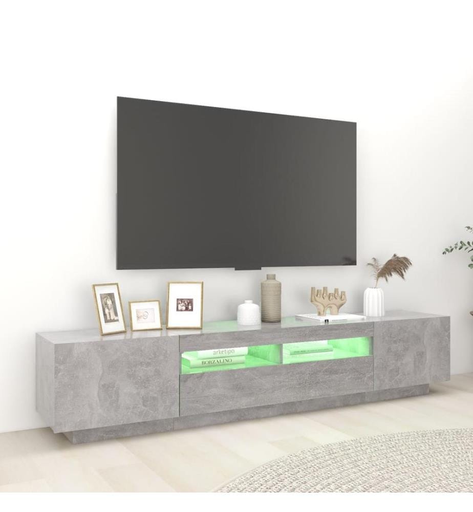 Meuble TV avec lumières LED Gris béton 200x35x40 cm
