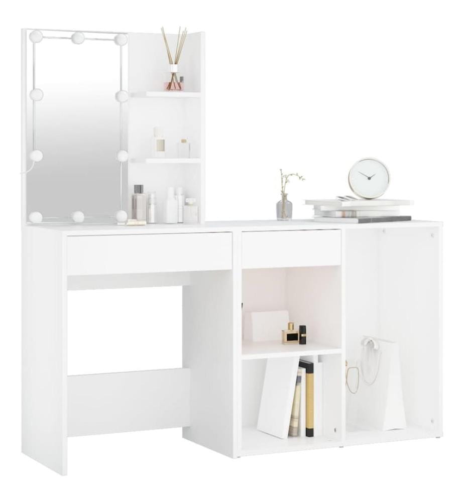 LED-Schminktisch mit Schrank Weiss Holzwerkstoff