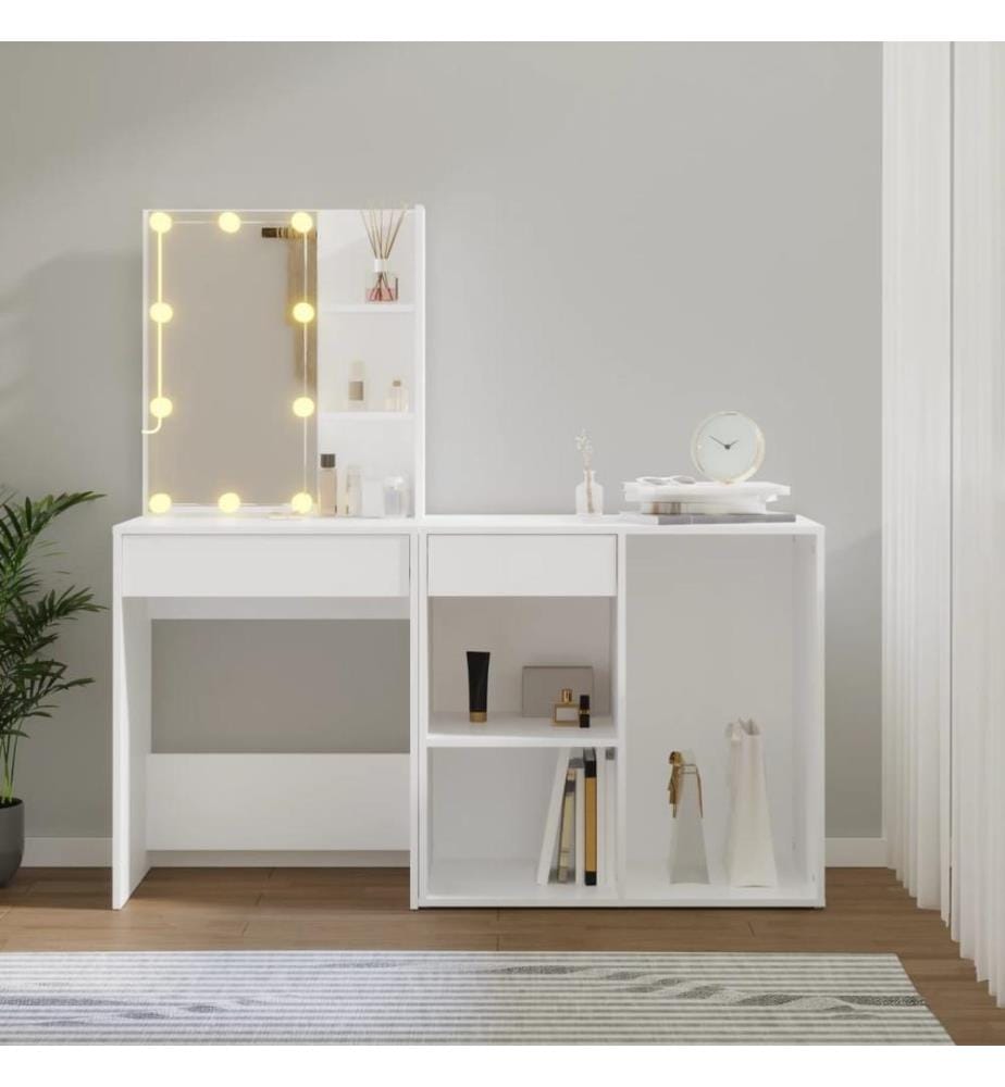 LED-Schminktisch mit Schrank Weiss Holzwerkstoff