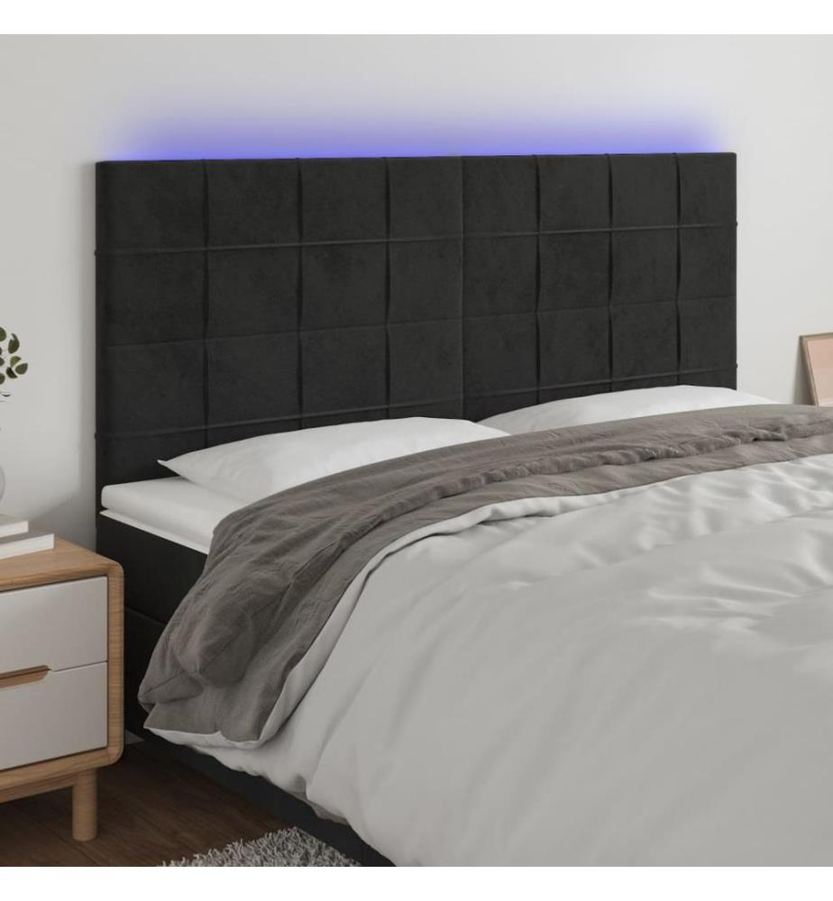 Tête de lit à LED Noir 200x5x118/128 cm Velours