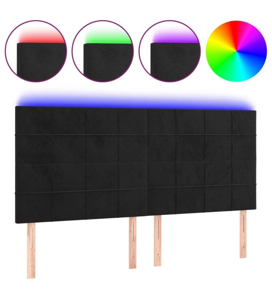 Tête de lit à LED Noir 200x5x118/128 cm Velours
