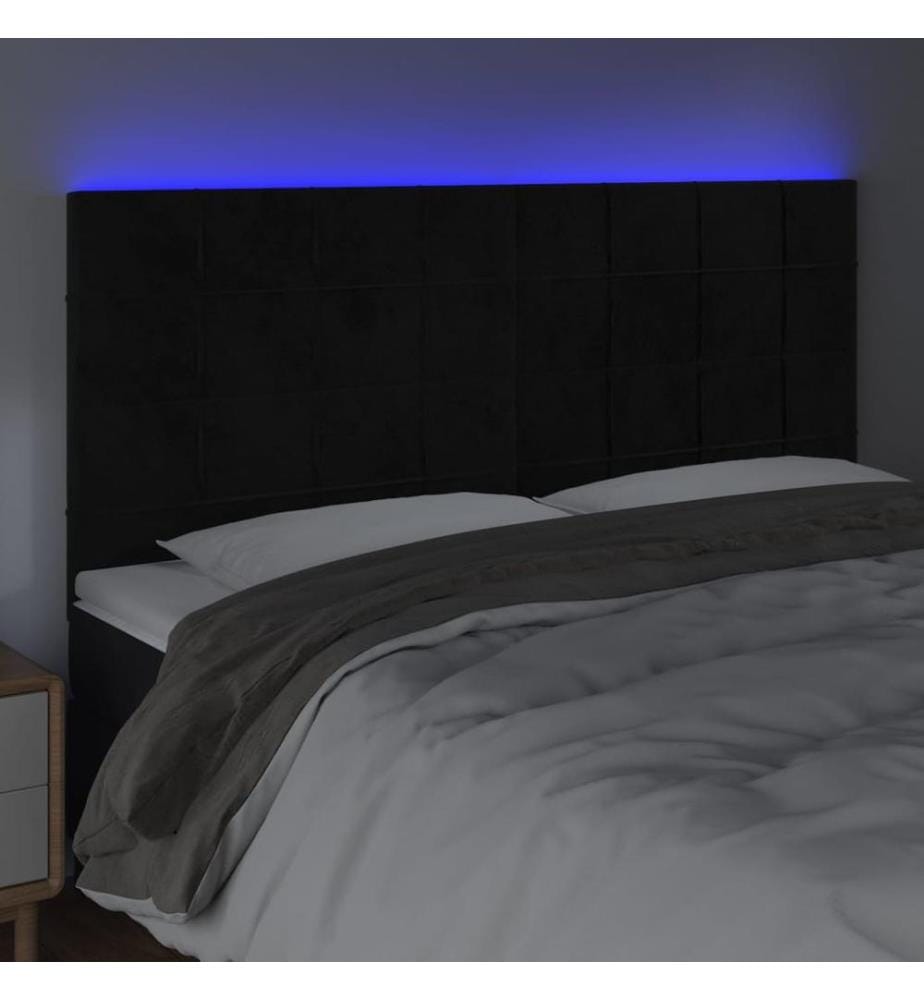 Tête de lit à LED Noir 200x5x118/128 cm Velours