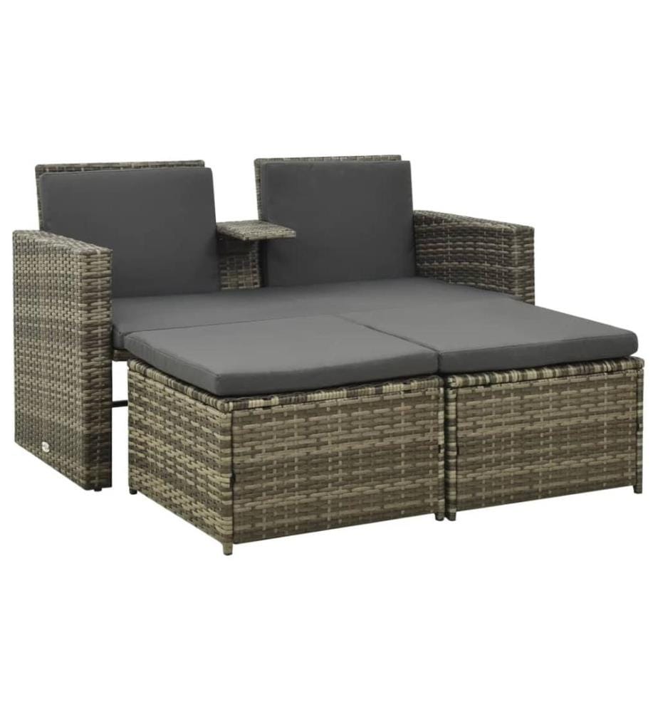 3-tlg. Garten-Lounge-Set mit Auflagen Poly Rattan Grau