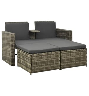 3-tlg. Garten-Lounge-Set mit Auflagen Poly Rattan Grau