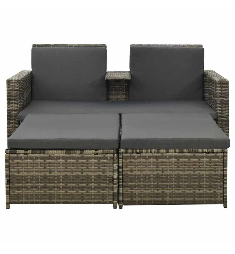 3-tlg. Garten-Lounge-Set mit Auflagen Poly Rattan Grau