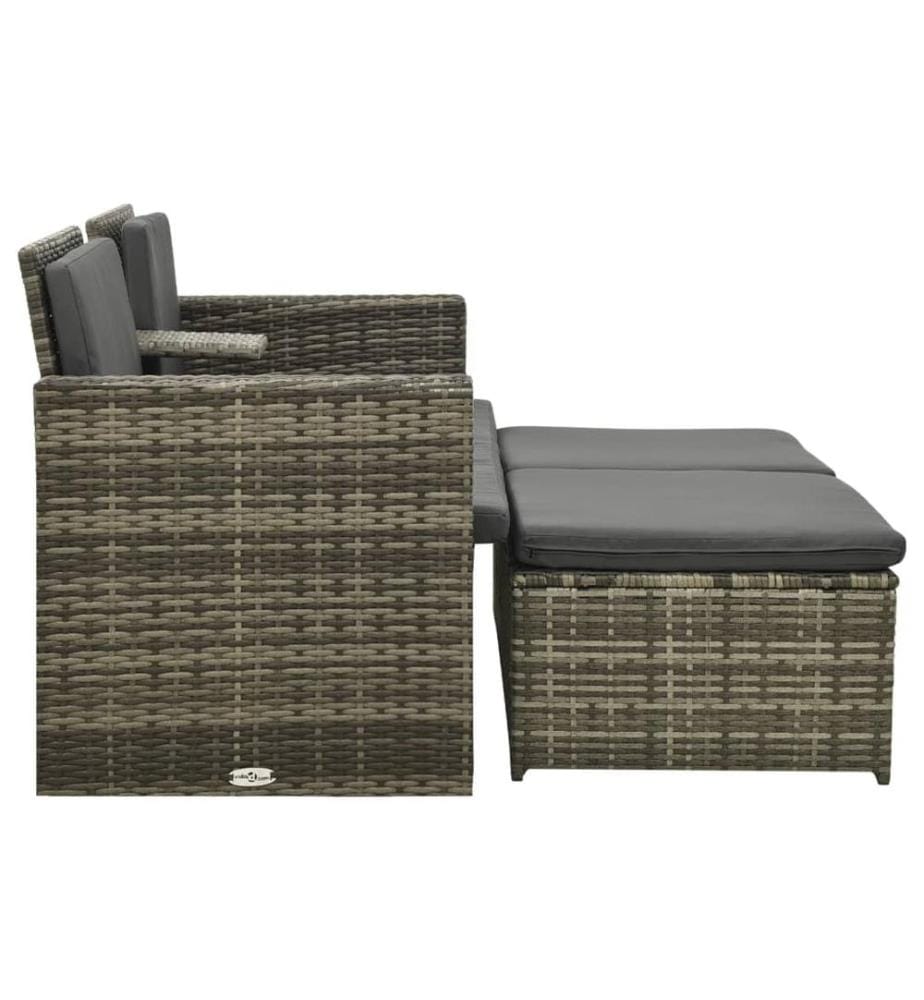 3-tlg. Garten-Lounge-Set mit Auflagen Poly Rattan Grau