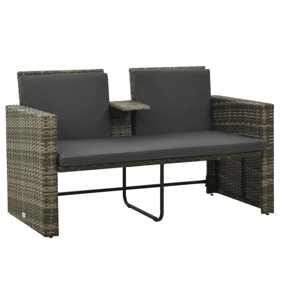 3-tlg. Garten-Lounge-Set mit Auflagen Poly Rattan Grau