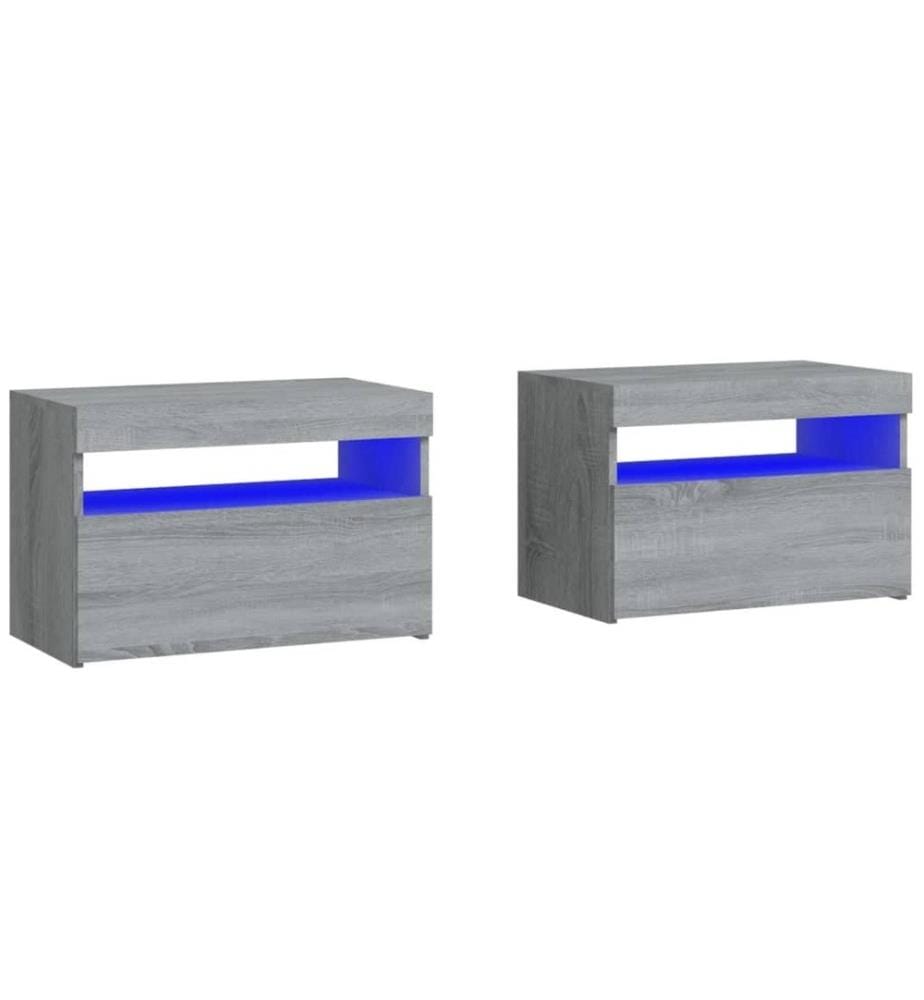 Nachttische 2 Stk. mit LED-Leuchten Grau Sonoma 60x35x40 cm