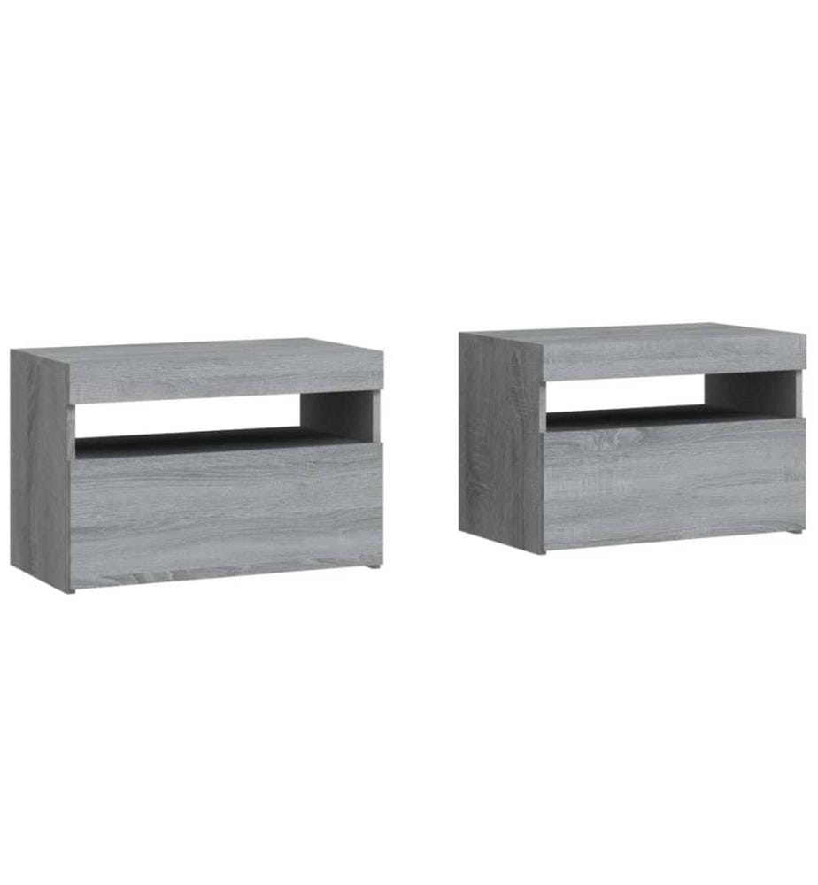 Nachttische 2 Stk. mit LED-Leuchten Grau Sonoma 60x35x40 cm