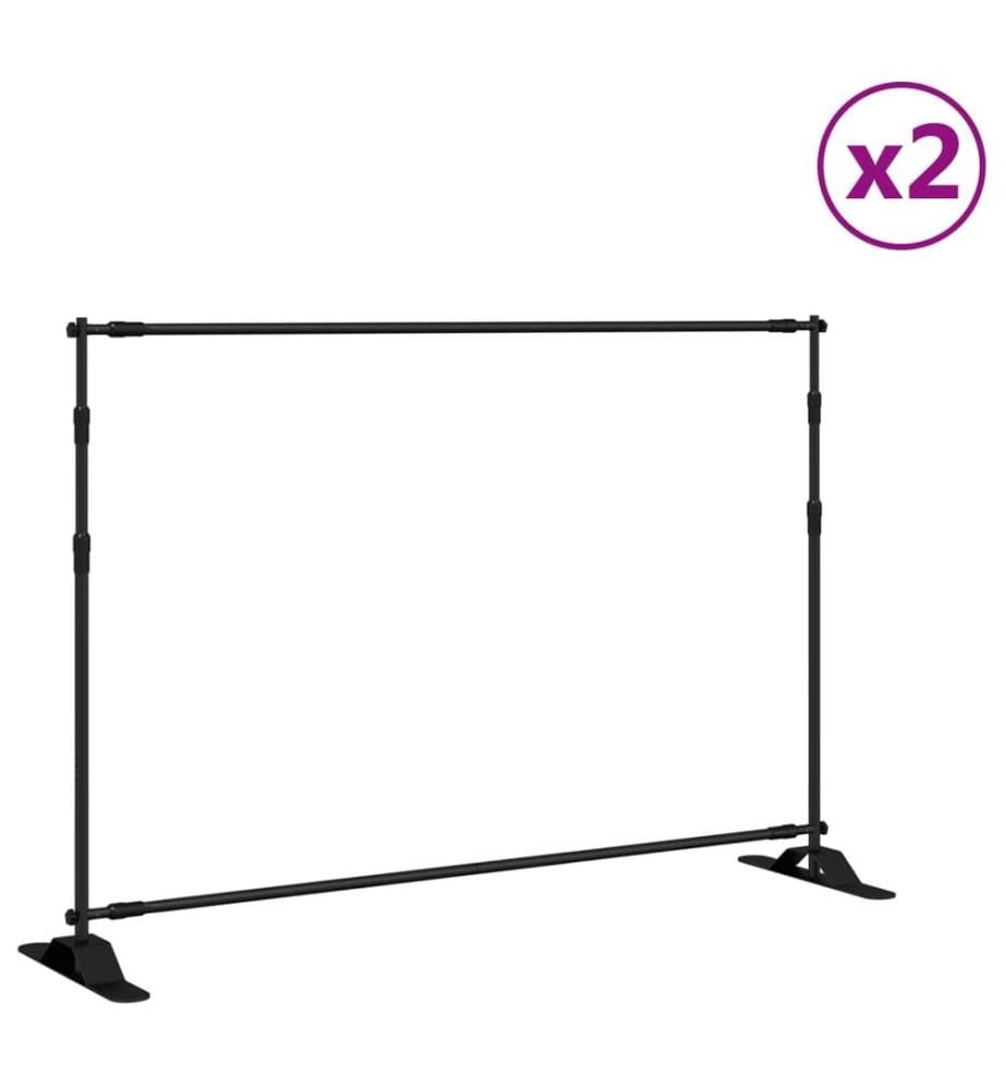 Supports de toile de fond 2 pcs noir 305x243 cm acier